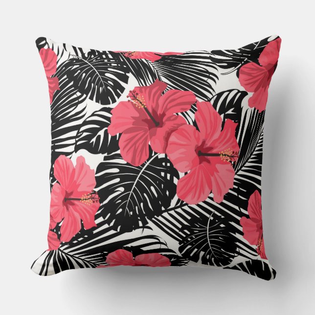 Almofada Travesseiro Floral Preto Rosa (Frente)