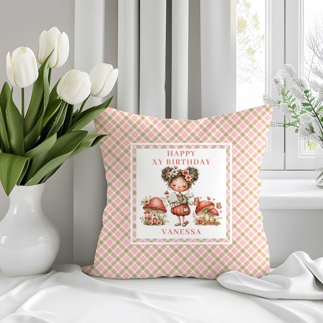 Almofada Travesseiro Floral Rosa de 3º Aniversário da Fada  (Cute Fairy 3rd Birthday Pink Floral Pillow)