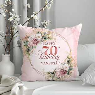 Almofada Travesseiro Floral Rosa Poeira Dourado Rosa para 7