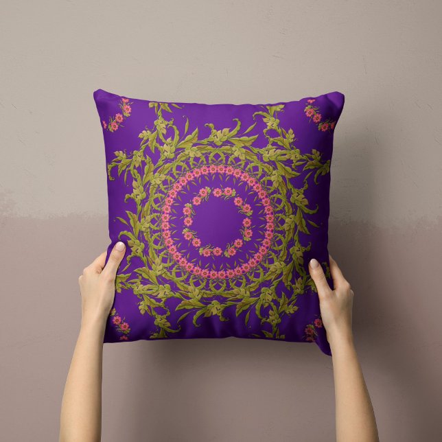 Almofada Travesseiro Floral Wreath em roxo (Criador carregado)