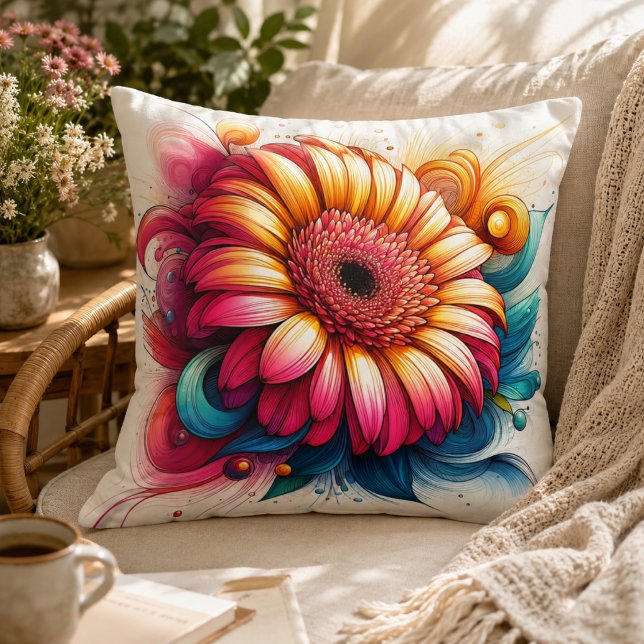 Almofada Travesseiro Gerbera Daisy para Conforto Inspirado  (Gerbera Daisy Pillow for Garden-Inspired Comfort)