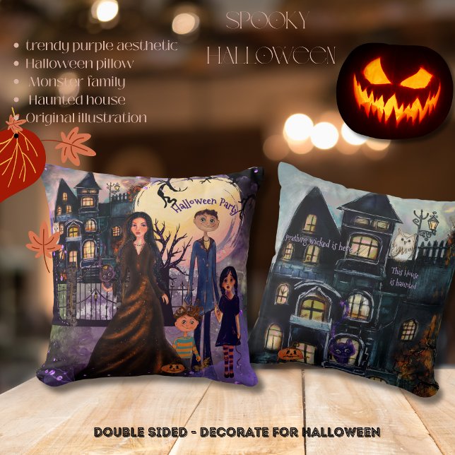 Almofada Travesseiro Gótico da Família Monster House Assomb (Gothic Haunted House Monster Family Pillow
)