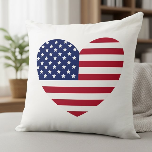 Almofada Travesseiro Heart Flag USA (Show the love for the red, white, and blue.)