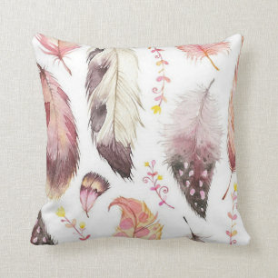Almofada Travesseiro impresso de feather boho cor-de-rosa/m