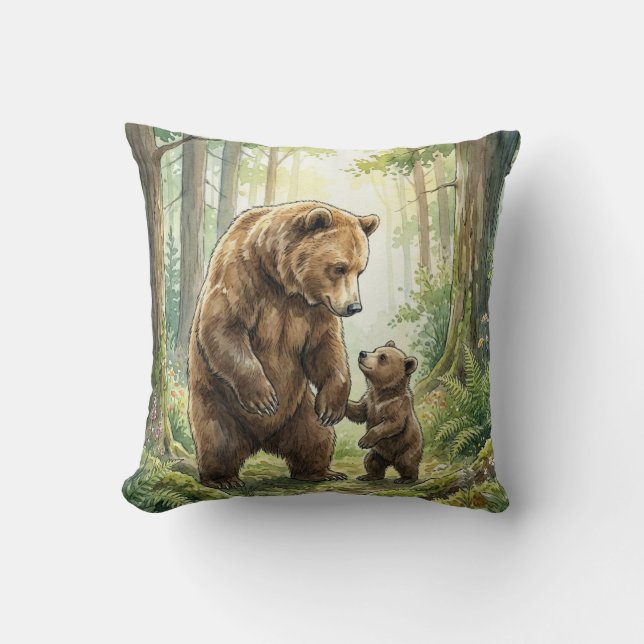 Almofada Travesseiro Infantil Urso da Floresta Mãe e Bebê (Frente)
