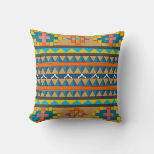 Almofada Travesseiro inspirado Aztec, cor de laranja azul e