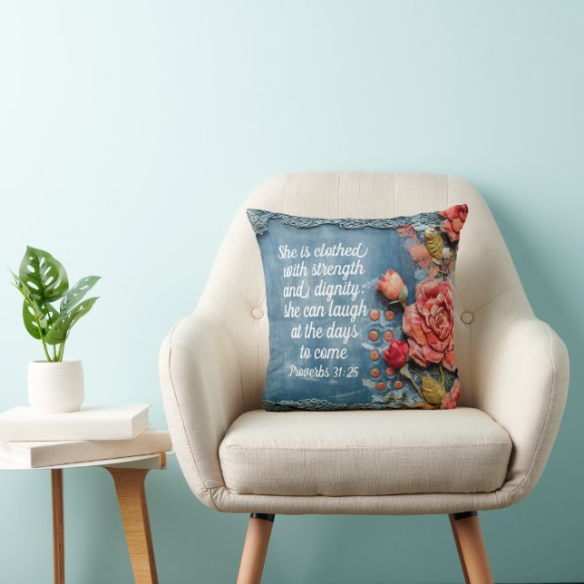 Almofada Travesseiro Inspirador Provérbios 31:25 Versículo  (Cadeira)