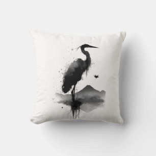 Almofada Travesseiro Japonês Sumi-e Crane Zen