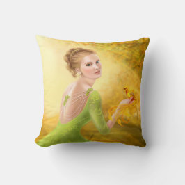 Almofada Travesseiro Linda mulher romântica e ave fantasma