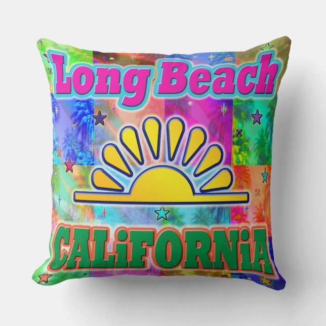 Almofada Travesseiro Long Beach Sun & Palms (Frente)