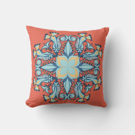 Almofada Travesseiro Mandala Bloom em Vermelho Coral