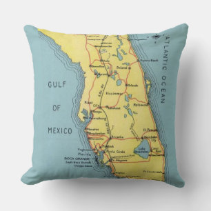 Almofada Travesseiro Mapa de Florida em Cartão Postal Retro