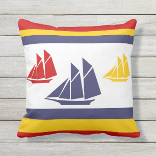 Almofada TRAVESSEIRO marinho azul, amarelo e branco vermelh