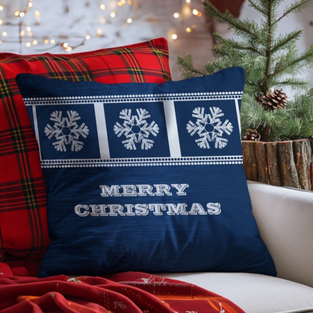 Almofada Travesseiro moderno de flocos de neve, azul (Blue Modern Snowflakes Throw Pillow)