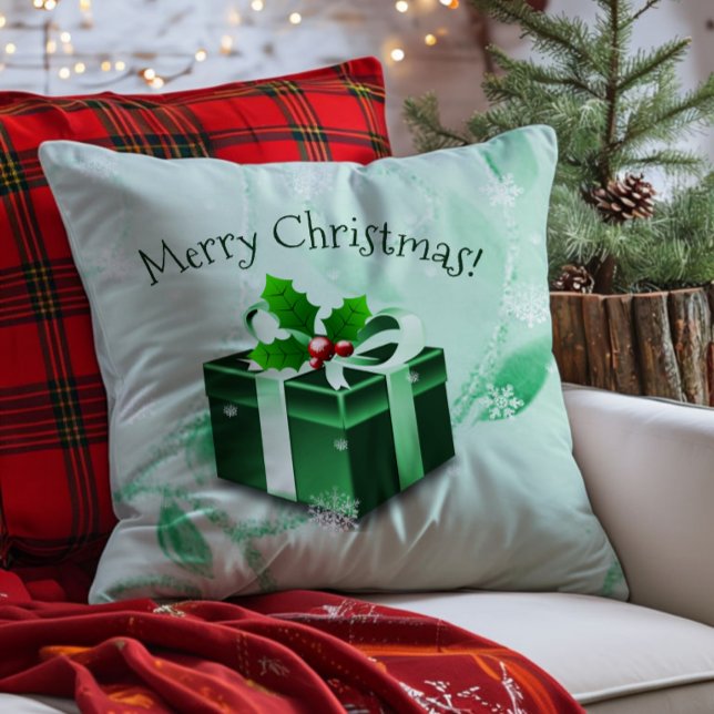 Almofada Travesseiro Natal Verde Presente (Green Christmas Gift Throw Pillow)