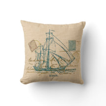 Travesseiro Náutico do Vintage Teal Sailing Ship N