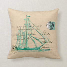 Almofada Travesseiro Náutico do Vintage Teal Sailing Ship N