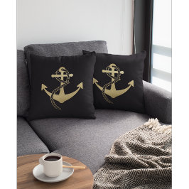 Almofada Travesseiro Náutico Moderno Preto e Dourado