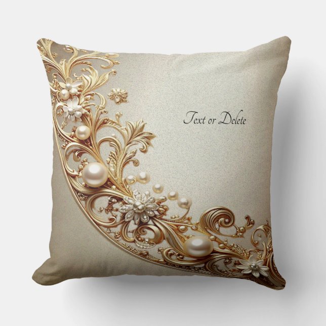 Almofada Travesseiro Ornamentado com Floreio Dourado (Frente)