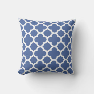Almofada Travesseiro Padrão de Quatrefoil Azul e Branco