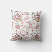 Travesseiro para Amantes de Gatos Rosa e Branco Fo