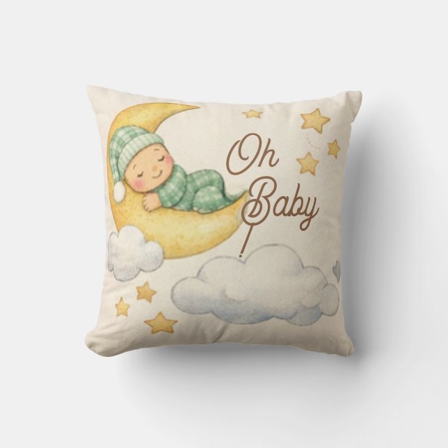 Almofada Travesseiro para Chá de Bebê, Oh Bebê, Menino, Lua (Frente)