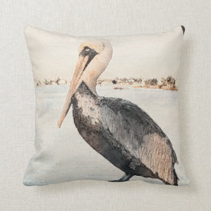 Almofada Travesseiro Pelican Watercolor e de praia reversí