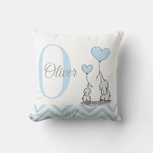 Almofada Travesseiro Personalizado Azul Pastel Elefante Beb (Frente)