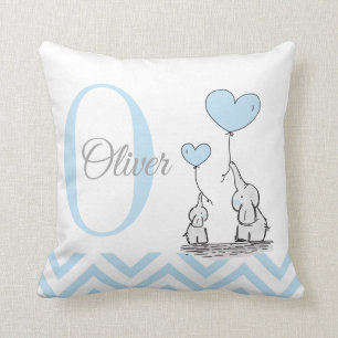 Almofada Travesseiro Personalizado Azul Pastel Elefante Beb