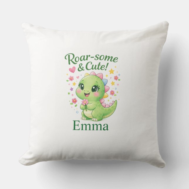 Almofada Travesseiro Personalizado com Nome de Dinossauro F (Frente)