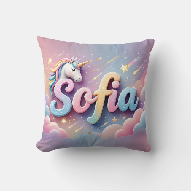 Almofada Travesseiro Personalizado com Nome de Unicórnio Pa (Frente)