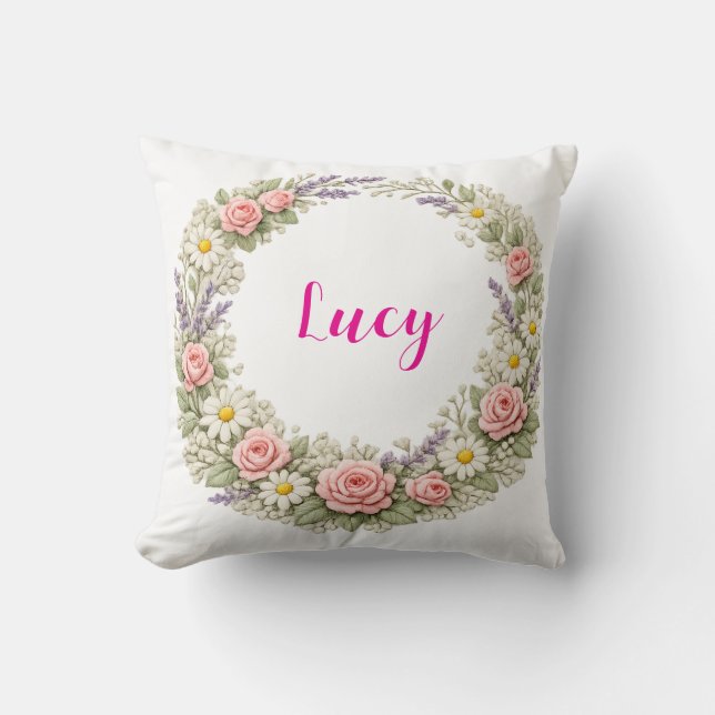 Almofada Travesseiro Personalizado com Nome e Flores Presen (Frente)