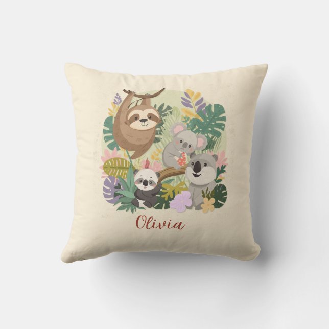 Almofada Travesseiro Personalizado com Nome Floral Animais  (Verso)