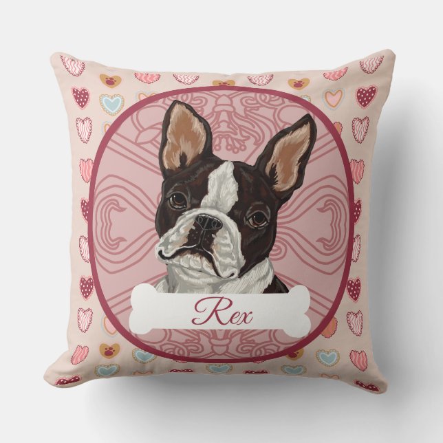 Almofada Travesseiro Personalizado de Boston Terrier com Co (Frente)