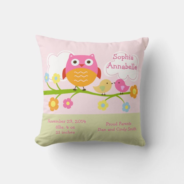 Almofada Travesseiro personalizado de "Pássaros e Corujas c (Frente)
