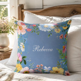 Almofada Travesseiro Personalizado Floral Azul