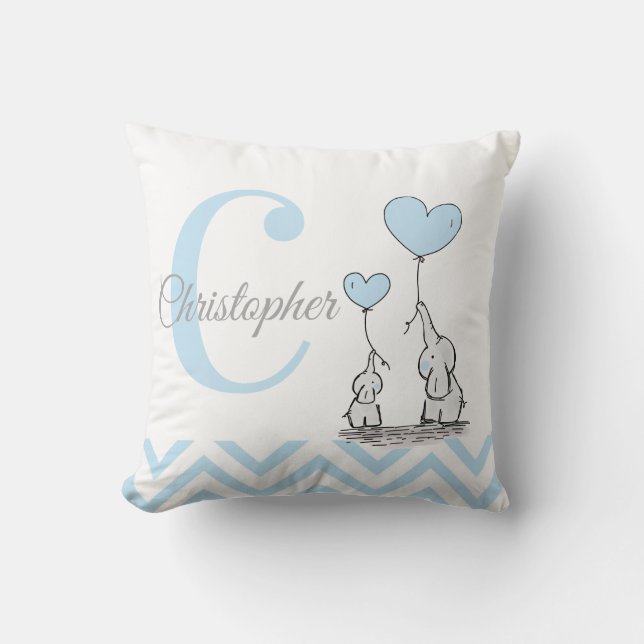 Almofada Travesseiro Personalizado Menino Elefante Azul Pas (Frente)
