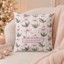 Travesseiro Personalizado Ornamento de Natal Rosa 
