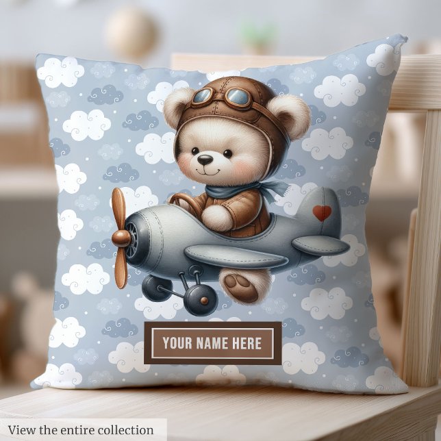 Almofada Travesseiro Piloto de Urso de Teddy Personalizado  (Custom Teddy Bear Pilot Pillow for Baby Boy Nursery)