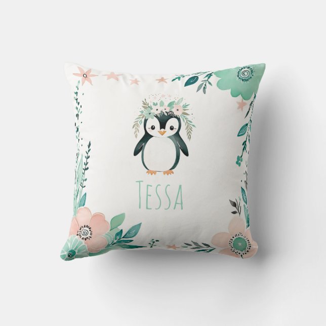 Almofada Travesseiro Pinguim-Bebê-Bebê Personalizado Verde- (Verso)