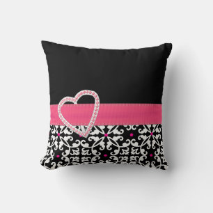 Almofada Travesseiro preto, branco, e cor-de-rosa à moda d