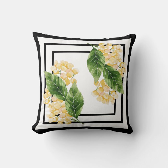 Almofada Travesseiro preto e branco com flores amarelas (Frente)
