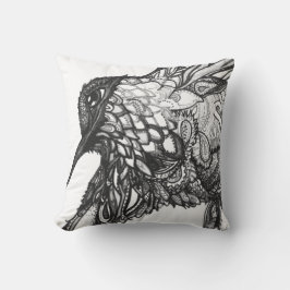Almofada Travesseiro preto e branco Fantasy Bird Zen Tangle