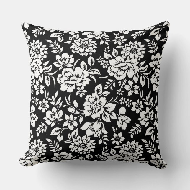 Almofada Travesseiro Preto e Branco Floral (Frente)