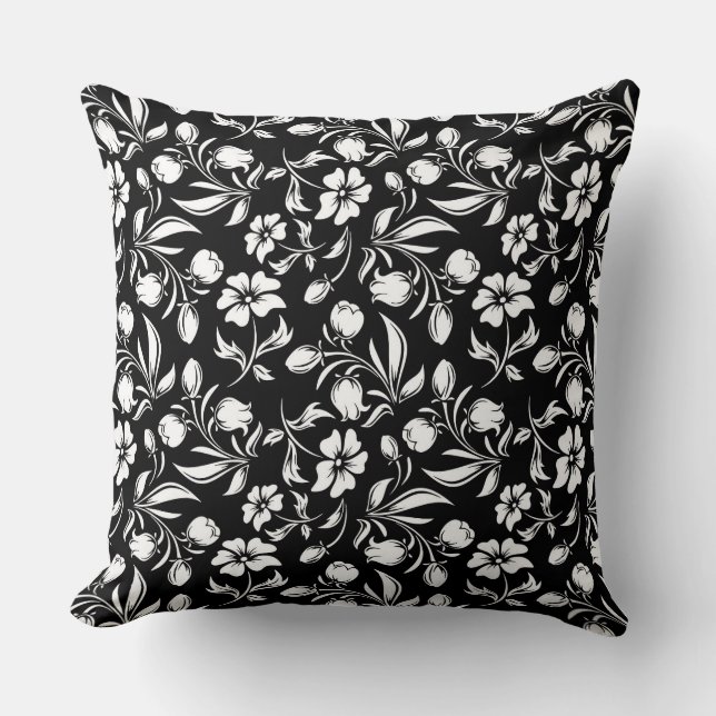 Almofada Travesseiro Preto e Branco Floral (Frente)