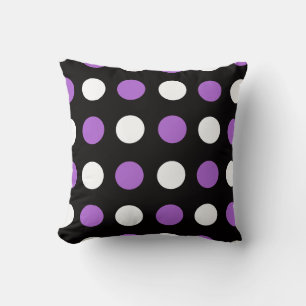 Almofada Travesseiro preto e branco roxo grandes Bolinhas