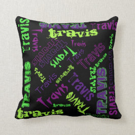 Almofada Travesseiro Preto Neon Verde Violeta Roxo Nome Col