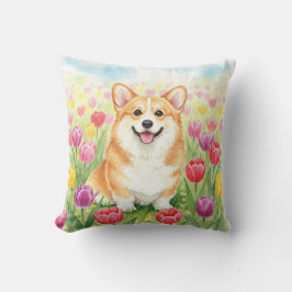 Almofada Travesseiro Primavera de Tulipas de Corgi Cute