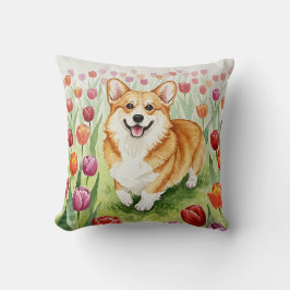 Almofada Travesseiro Primavera de Tulipas de Corgi Cute