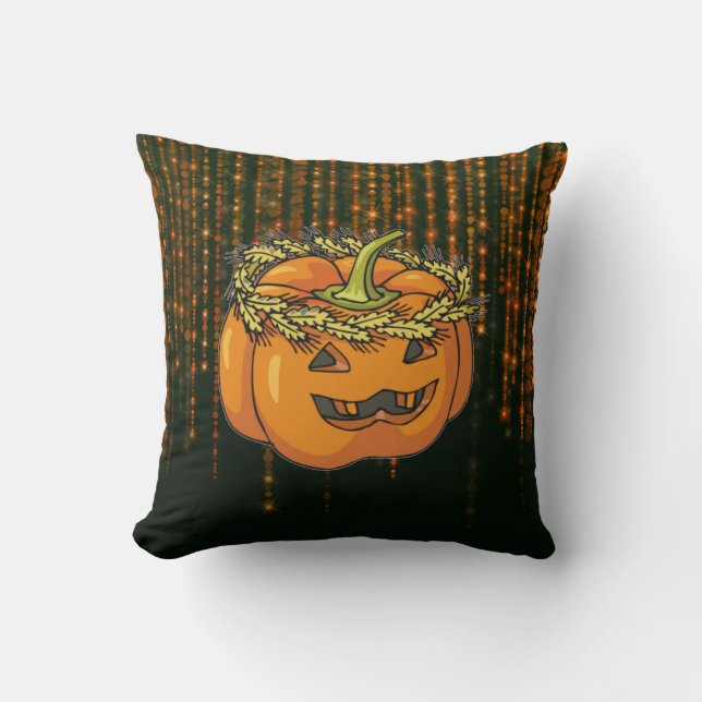 Almofada Travesseiro Pumpkin Halloween BokehLights Quadrado (Frente)